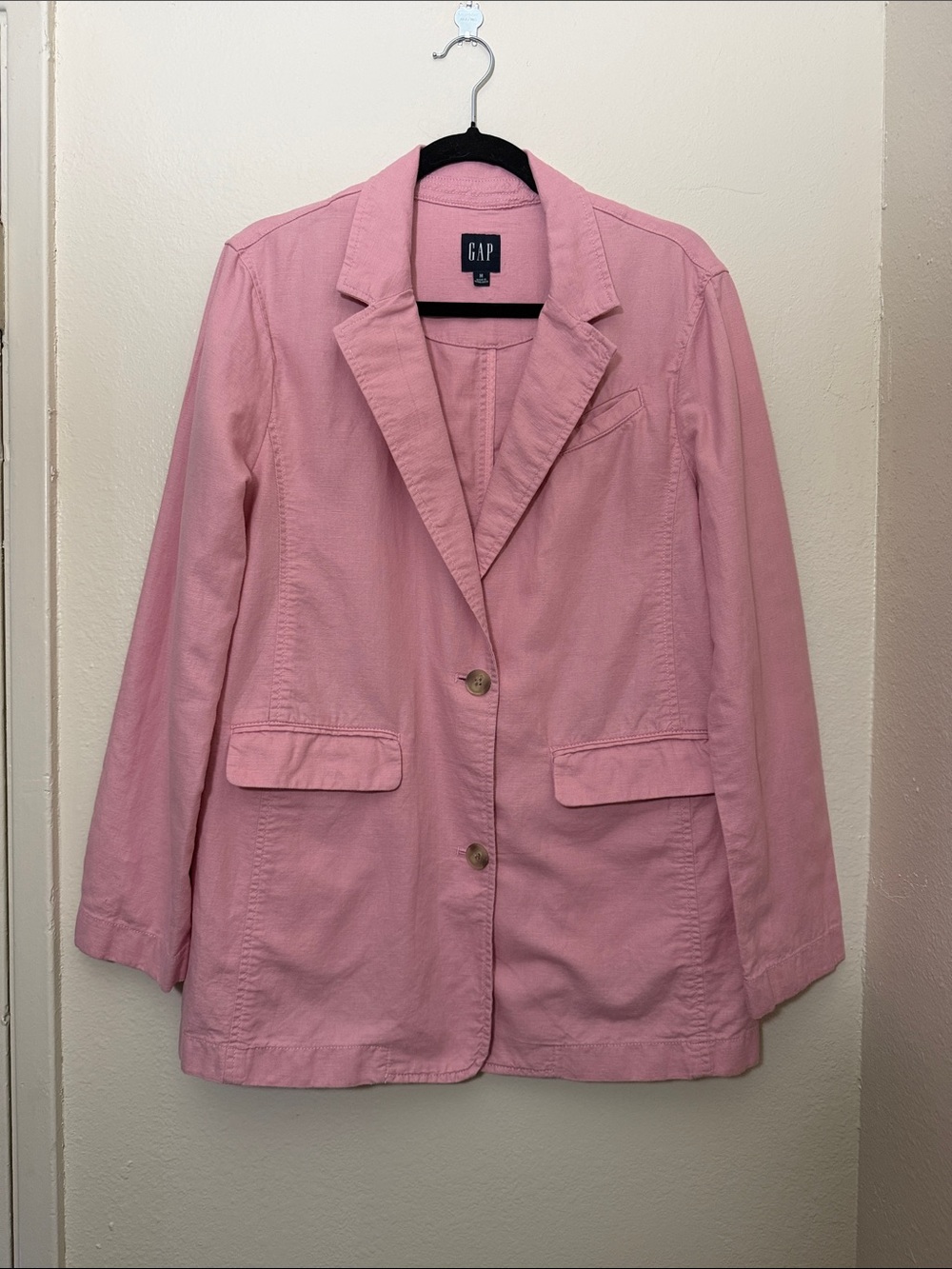 GAP Coral Pink Women's Casual Classic Chic 2 Button Linen Blend Blazer Size M